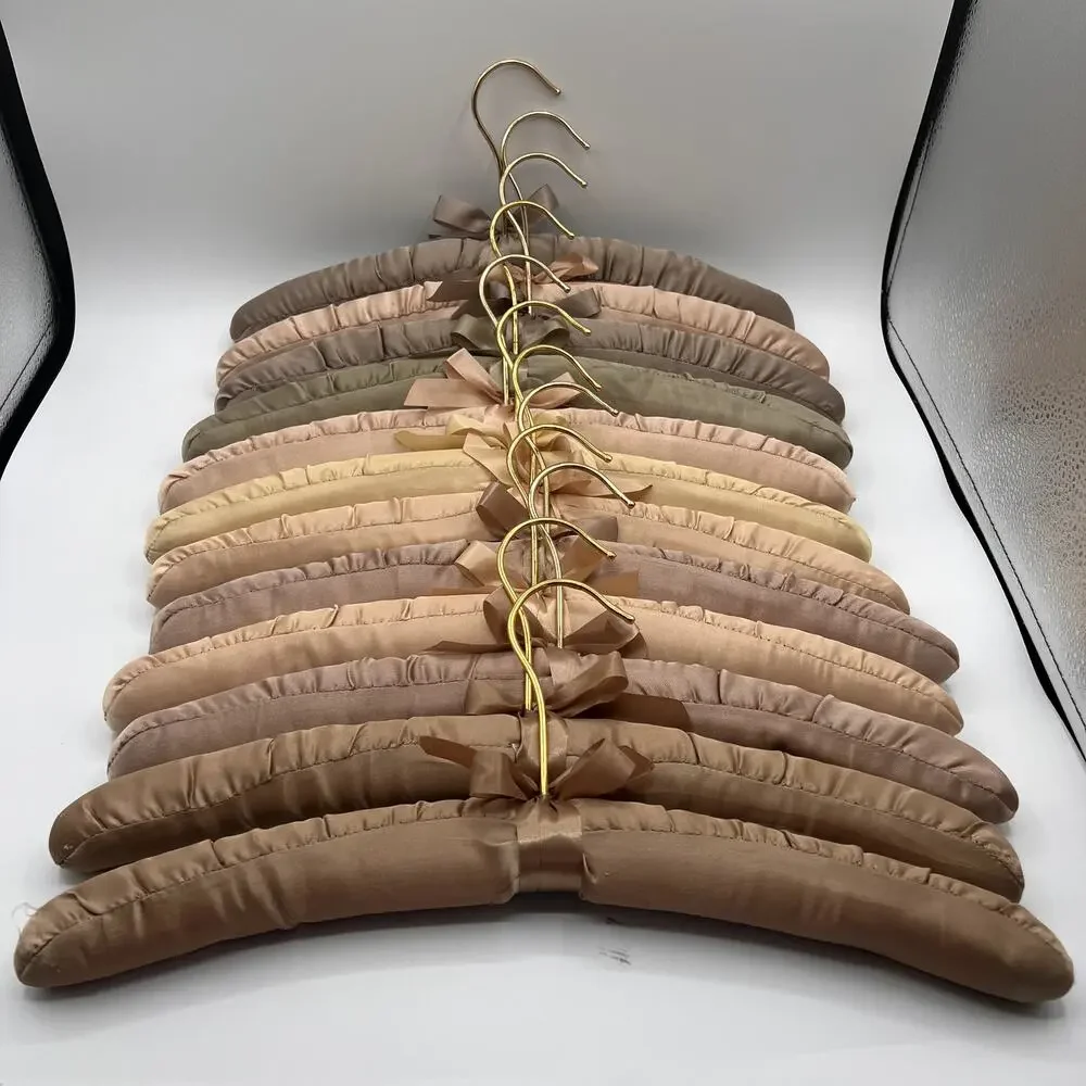 Vintage Style Padded Satin Hangers Gold Hooks Bow Bundle Blush Nude Pink